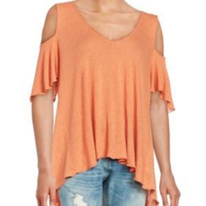 Free People Orange/Terracotta Cold Shoulder T